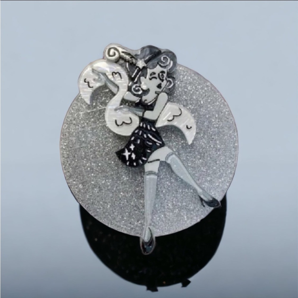 Blingin' In The New Year Acrylic Flapper Brooch Lipstick & Chrome